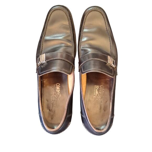 Salvatore Ferragamo Black 7VF 31375 Florence Leather Loafer Buckle Men Shoes-9D